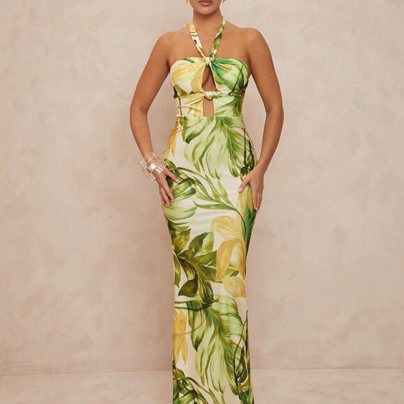 Multicolor Boho Women's Twist Back Bodycon Mermaid Banquet Dress - Picture 6 of 8